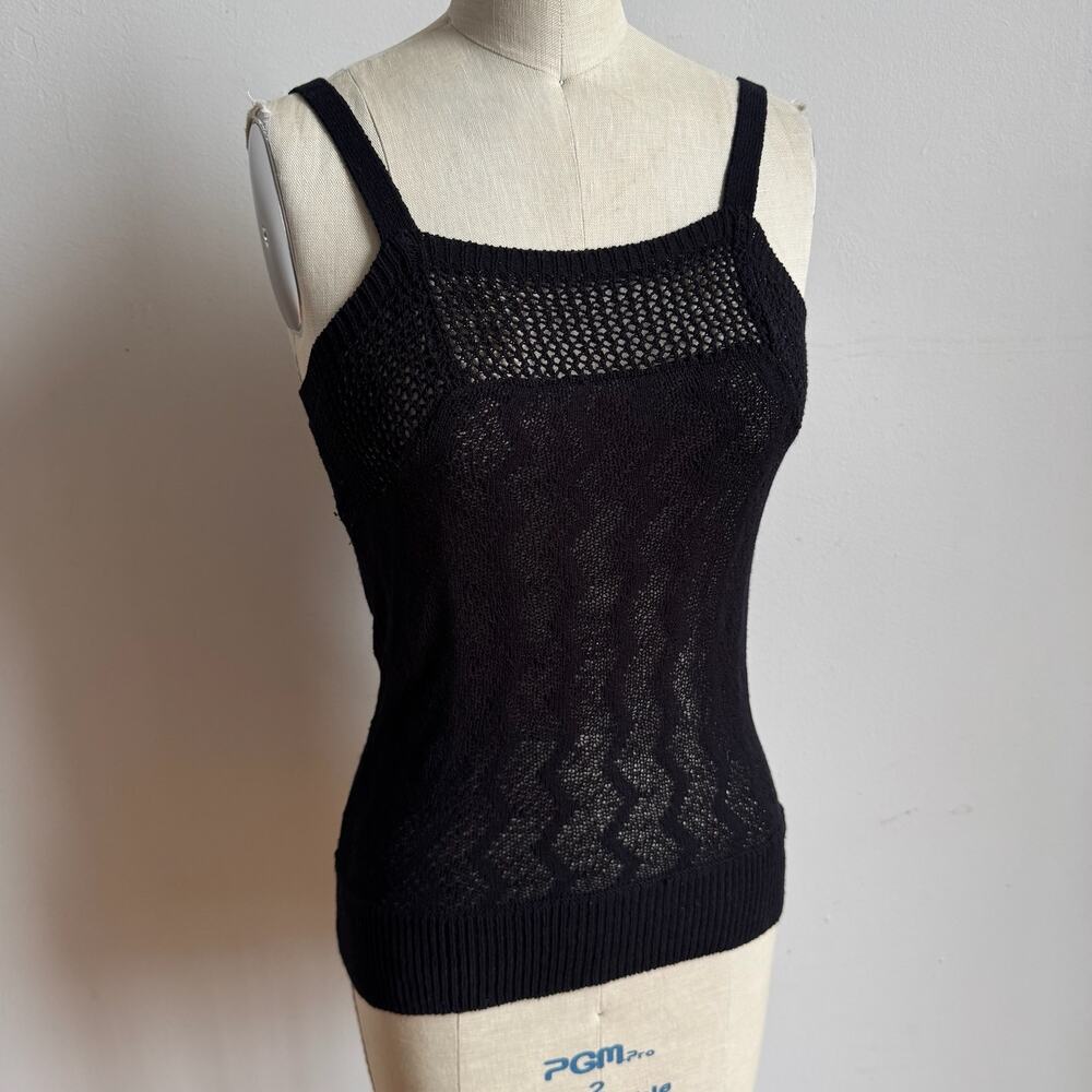 Vintage Square-neck Black Knit Tank Top